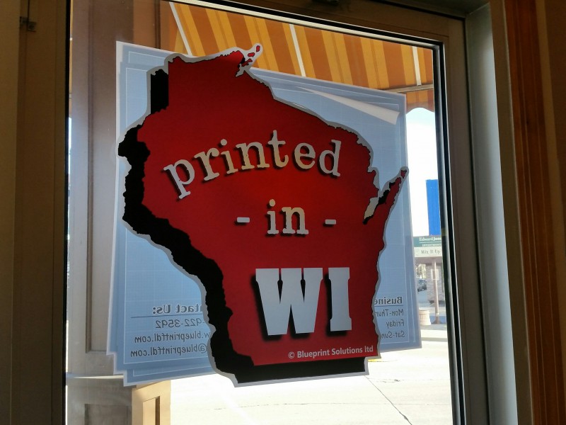 Printed in WI window cling