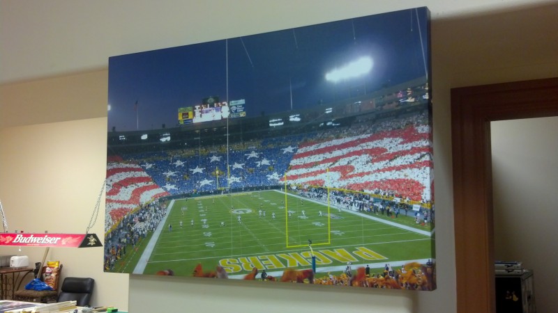 Canvas wrap of a football stadium