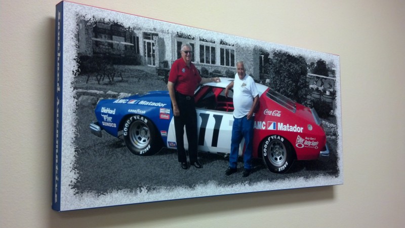 Canvas wrap of two men with a race car