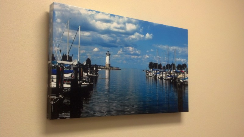 Canvas wrap of a harbor and lighthouse